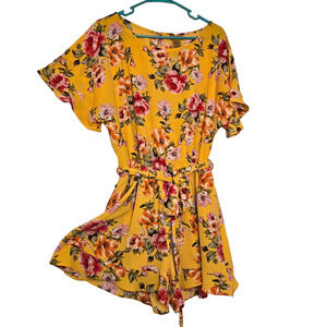Wrangler Women's Romper Short Set Short Slv Yellow Floral Boat Neck Size XL